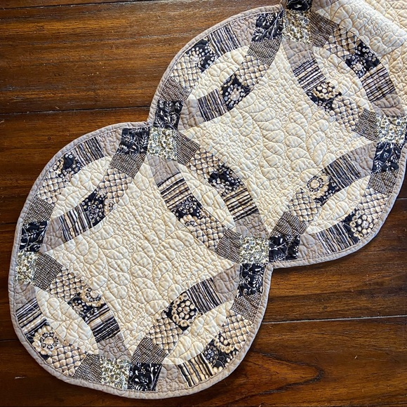 Ivory, Black, & Gray Quilted Table Runner - Picture 2 of 6